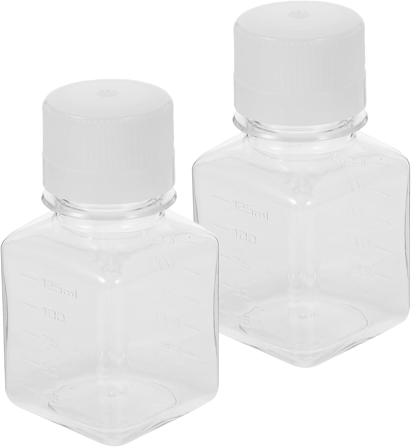 Cabilock 125ml Plastic Graduated Serum Bottles 2pcs Sealing Vials for Lab Reagent Storage HDPE Containers Measurement Marks