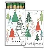 Christmas Drawn Trees Decorative Matchbox with Wooden Matches - Great for Lighting Candles, fireplaces, Grills and More | One Box