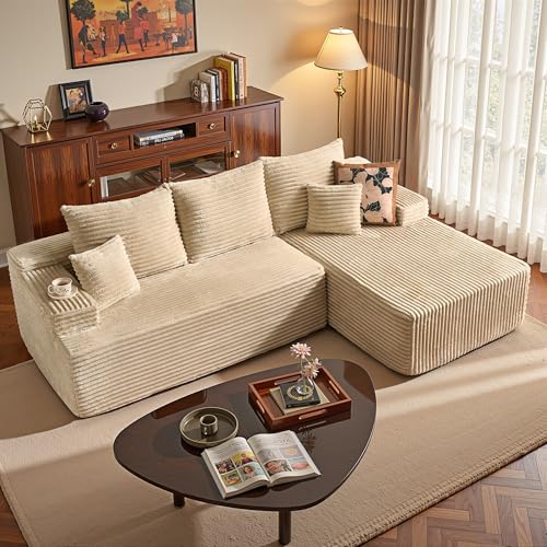 HOOOWOOO Plush L Shaped Sectional Couch,97" Assembly Free Modern Minimalist Sofa,Boneless Corner Couch in A Box for Apartment Renting House Office(Right Chaise Beige)