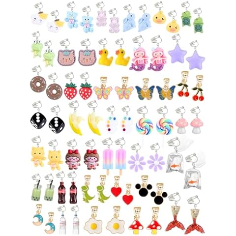 36 Pairs Cute Weird Fun Clip on Earrings for Wome Hypoallergenic Unique Funky Cool Dangle Earrings Set Cover