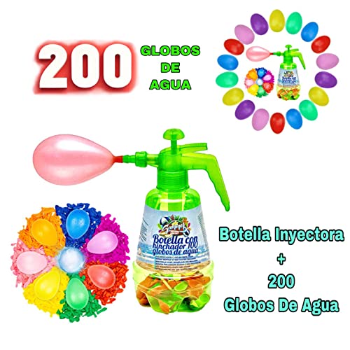 LACOSVI Botella Inyectora Para Llenar Globos De Agua Super Rápido Incluye 200 Globos de Agua en el Hinchador Fabricados en España Biodegradables (Botella + 200 globos)