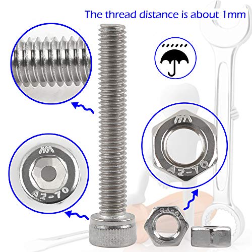 Image of newlng Nuts and Bolts M3 M4 M5 M6 Nuts Kit 304 Stainless Steel Hex Socket Head Cap Metric Machine Screws Set for Bicycles 3D Printer Repair Furniture Fastening