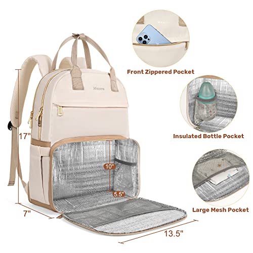 Mancro Breast Pump Bag Backpack With Insulated Pockets, Pumping Bag For Working Mom, Breast Pump Travel Bag Fits For Spectra S1, S2, Medela, Large Diaper Bag Backpack With Usb Charging Port, Beige #TOP1