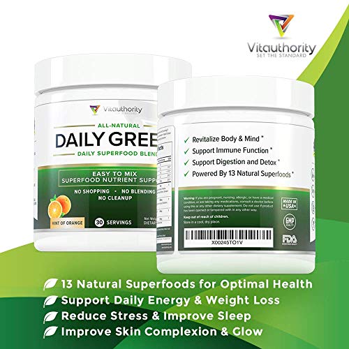Daily Greens Superfood Powder: Best Tasting Non-GMO Greens Detox Powder with Spirulina, Matcha Green Tea, Barley Grass Juice Powder, Vegan, Lime Mint, 30 SRV