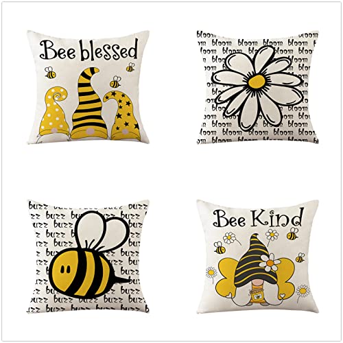 Fheeao Coussin Mélissa naine Motif Lot de 4, Extérieur Housse Coussin 45x45cm Double Face Soft Coussin, pour Canapé/Patio/Ferme/Jardin/Salon/Salle/Décoration Cadeau (avec Fermeture éclair Cachée)