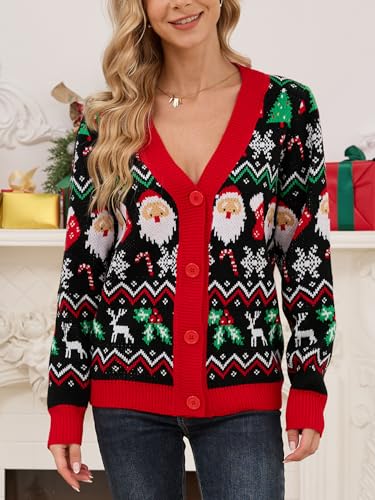 YIJIU Santa Face V-Neck Christmas Cardigan for Women - Image 4