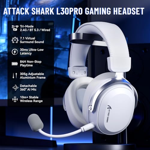 Casque gamer sans fil ATTACK SHARK L30PRO blanc tri-mode 2.4G BT - 2