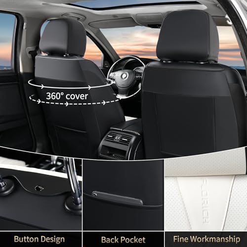 Image of FLORICH Waterproof Front Car Seat Cover Faux Leather Automotive Seat Cover Front Car Seat Cushion Car Seat Protector Accessories Universal Fit for Most Cars SUV Trucks, Black&White