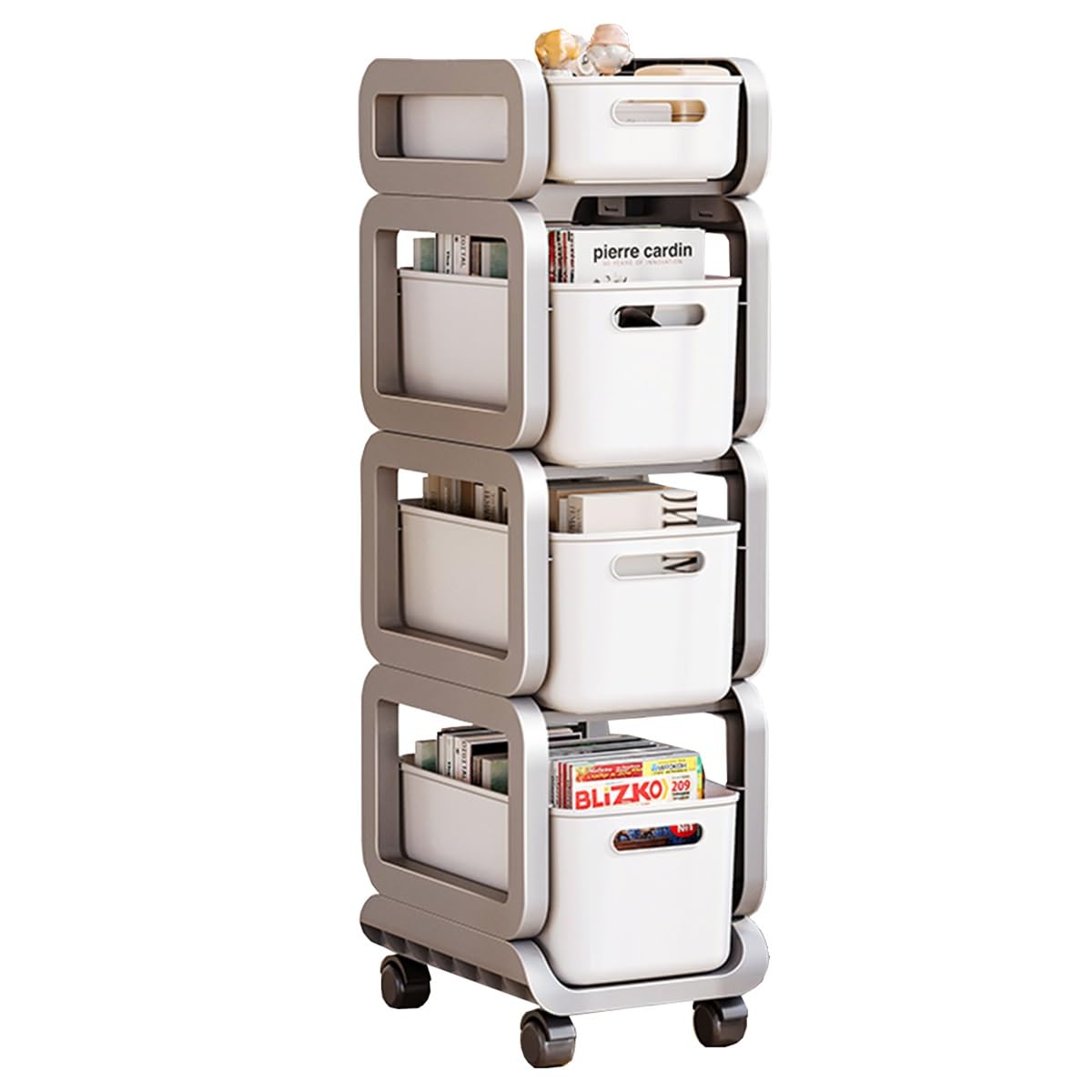chariot de rangement à roulettes, Chariot roues espaces étroits cuisine bain buanderie(Grey,4 tier A)