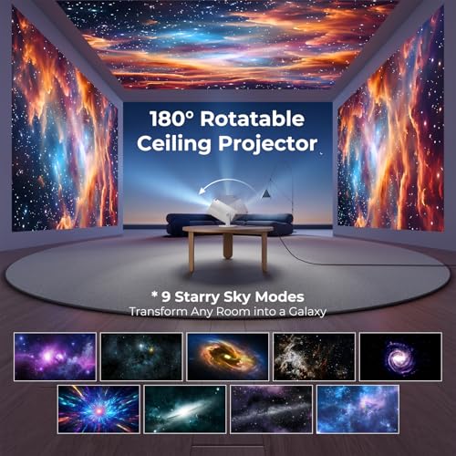 Image of [Built-in Apps] CLOKOWE Mini Projector with WiFi and Bluetooth, 2026 Upgraded 1080P Smart Portable Projector with 180 Rotation, Auto Keystone, Compatible with iPhone /Android /Laptop /TV Stick /HDMI /USB
