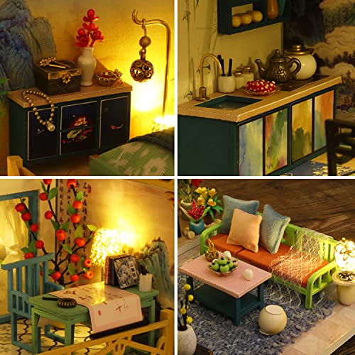 Roroom Diy Miniature And Furniture Dollhouse Kit,Mini 3D Wooden Doll House Craft Model With Dust Proof Cover And Music Movement,Creative Room Idea For Valentine's Day Birthday Gift(Zhi Ci Qing Lu) #TOP3