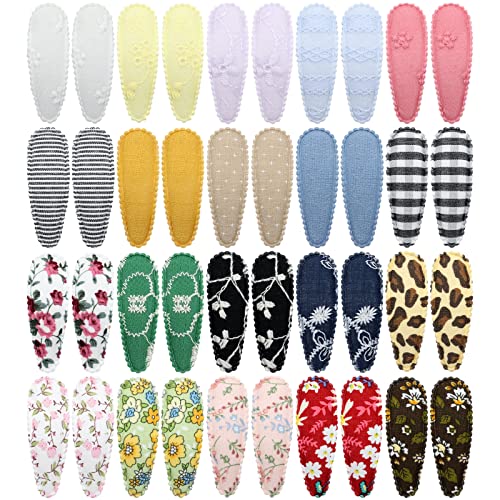 Dizila 40 Pack/20 Pairs Cute 2.2 Inch Metal Snap Hair Clips Wrapped By Cloth Flower Floral Leopard Striped Print Non Slip Hair Bang Barrettes For Baby Girls Toddlers Kids Teens #TOP6