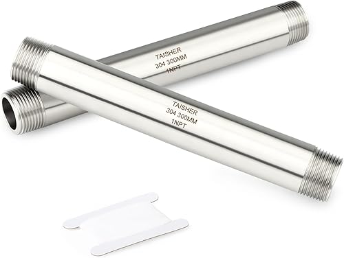 Miniatura 50 de TAISHER 2 accesorios de tubería de acero inoxidable, 1/4 pulgadas NPT x 1/4 pulgadas NPT macho roscado, tubo fundido de pezón de 10 pulgadas