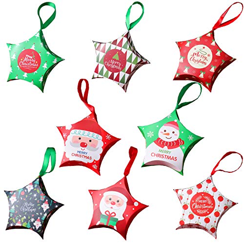 40 Stück Weihnachts-Süßigkeiten-Box, Weihnachtsverpackung mit buntem Umhängeband, sternförmige Snack-Keksbox, Weihnachtsdekoration Cover