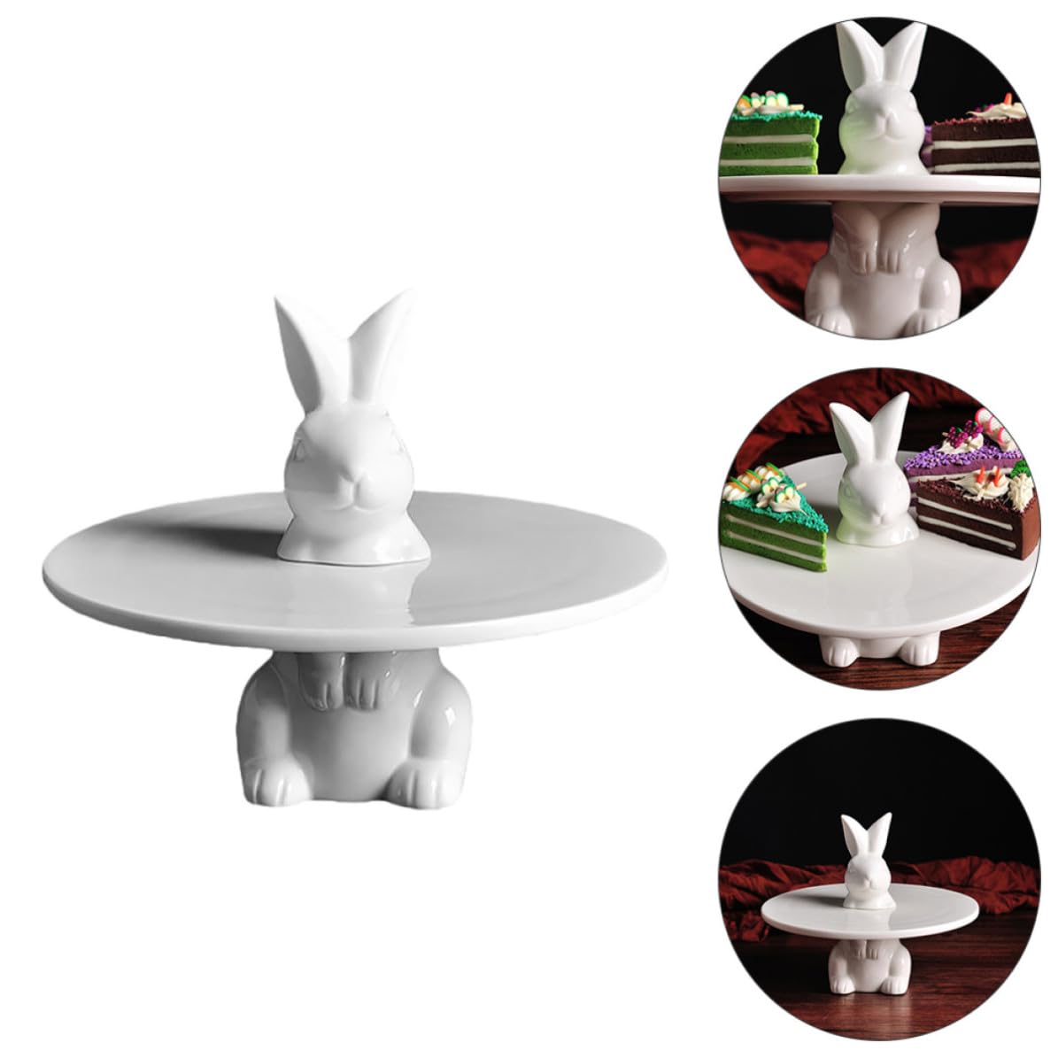 HEALLILY Plato Base Estable de Cerámica Forma de Conejo Blanco para Servir Postres y Cupcakes Adecuado para Navidad y Cumpleaños