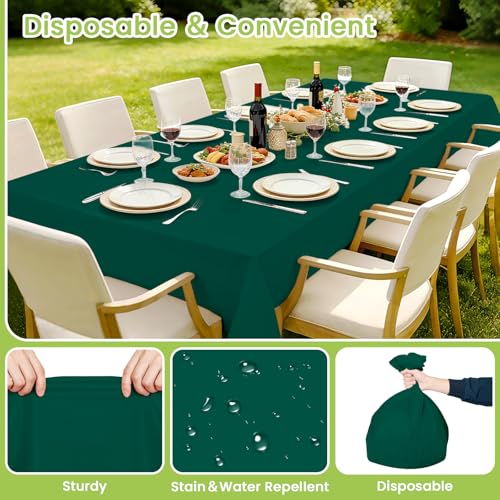 Image of Mulbozy Dark Green Plastic Table Cloth Disposable 4 Pack, 54 x 108 Inch Tablecloths Rectangle, Green Plastic Table Cover for Party Decor
