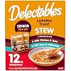Delectables Lickable Treat Stew Senior 10+ Wet Cat Treat with Real Chicken, Food Topper, Hydrating, Grain-Free, No Fillers, No By-Products, No Added Preservatives, 1.4oz Pouch, 12ct