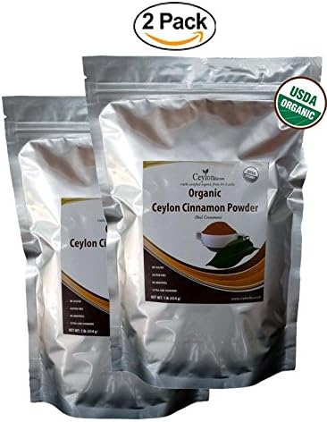 Organic Ceylon Cinnamon Powder 2 lb ( 2 pack of 1 lb ), True Cinnamon, Premium Grade, Harvested & Packed from a USDA Certified Organic Farm in Sri Lanka