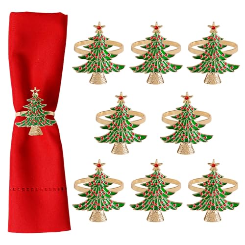 wonlex Christmas Tree Napkin Rings with Red Diamond, Alloy Xmas Tree Napkin Ring Holders Serviette for Thanksgiving Day,Holiday Party,Banquet,Table Decor(Christmas Tree)