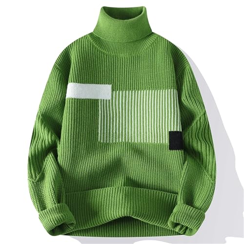 Men's Turtleneck Sweater Patchwork Knitted Pullover Casual Loose Warm Pullover3