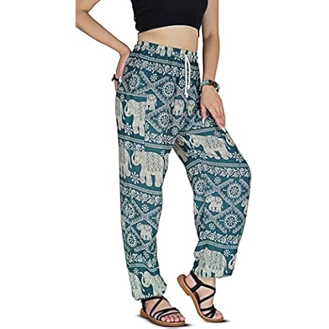 Your Cozy Harem Pants Womens Plus Bohemian Yoga Elephant Beach Casual Printed Drawstring Trousers (Blue1 M) Cover