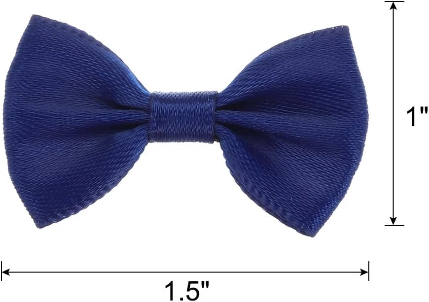 MECCANIXITY 50pcs Dark Blue Bow Ties 1.5" x 1" Mini Bowknot for Crafting Satin Bows Bulk for DIY Sewing Scrapbooking Wedding Gift Present Home Decoration