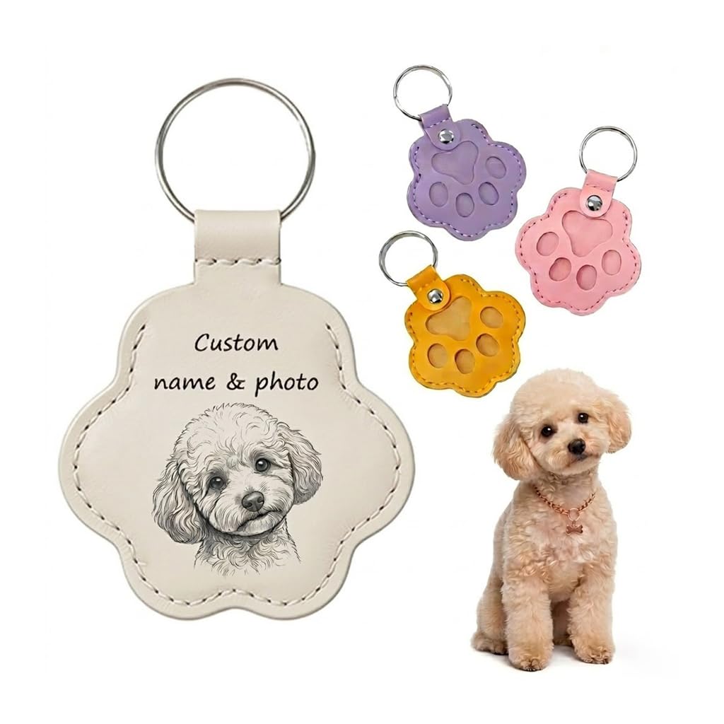 Regalo Commemorativo Personalizzato per Cani o Gatti, Portachiavi con Foto e Nome, Custode per Pelo, Accessorio in Pelle Inciso per la Perdita dell'Animale, Idea Regalo per Amanti