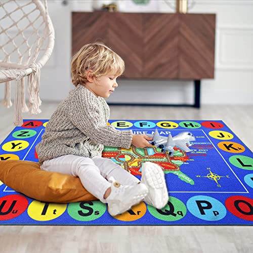 Capslpad Kids Rug Usa Map Kids Play Rug 6'6"X 5' Large Size Abc Alphabet Educational Learning Classroom Area Rug Non Skid City Road Car Rug Play Mat For Children Bedroom Playroom Nursery Room #TOP3