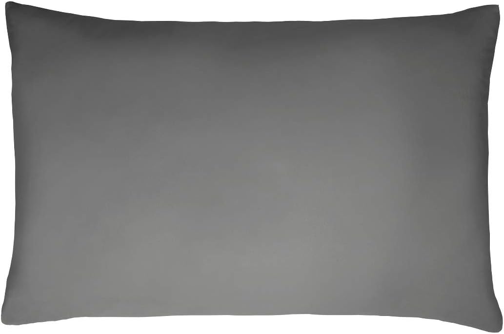 Sleepdown Pillowcase 100% Cotton Sateen Pack of Two Housewife Pillow Cover Set Anti-Allergy 300 Thread Count Luxury Bed Linen - Charcoal Grey - 50 x 75cm