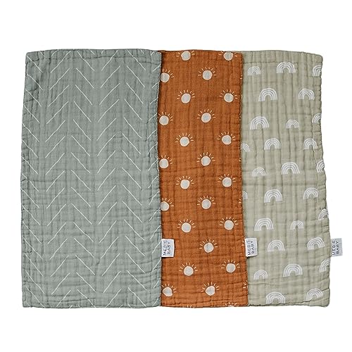 Mebie Baby Burp Cloths, Neutral Print 3-Pack, Muslin Burp Cloth Set for Spit Up, Drool, and More, Boho Burp Cloths for Baby Boy and Girl, Baby Must Haves for Registry
