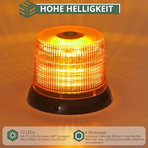 EYPINS Rundumleuchte Akku mit Fernbedienung, 12V 24V Magnet-Warnleuchte, 6 Blitzmuster aufladbare LED Warnlicht Blinkleuchte für Traktor, Auto Rundumleuchte fürs Traktor KFZ LKW| Gelbe
