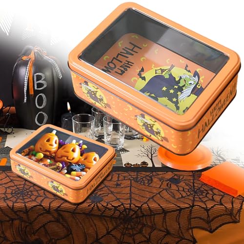 Lata de galletas de Halloween pequeña y rectangular de metal para guardar dulces y repostería 8