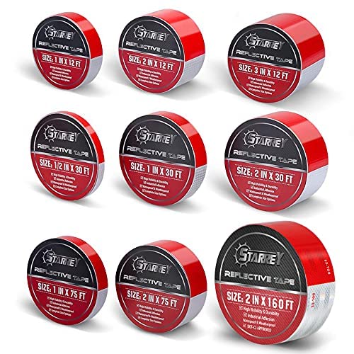 STARREY Reflective Tape Outdoor Red White 2 in X 210 FT Waterproof Self Adhesive DOT-C2 Safety Caution Reflector Conspicuity dot Tape for Cars Trailers