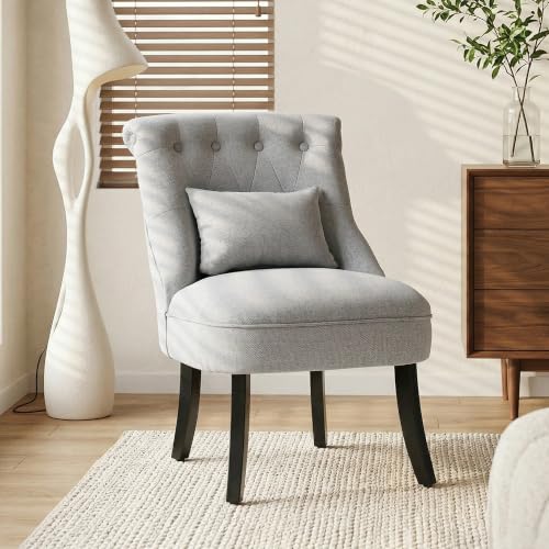 Image of HOMCOM Fabric Single Sofa Dining Chair Tub Chair Upholstered W/Pillow Solid Wood Leg Home Living Room Furniture Grey