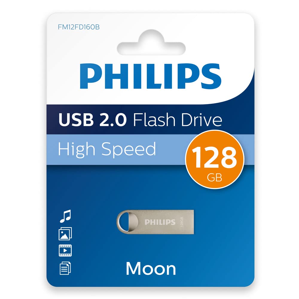 Philips Moon Édition High Speed clé USB 2.0 128 Go pour PC, Ordinateur Portable, Stockage de données informatiques, Vitesse de Lecture jusqu'à 20 Mo/s, Aluminium, Porte-clé