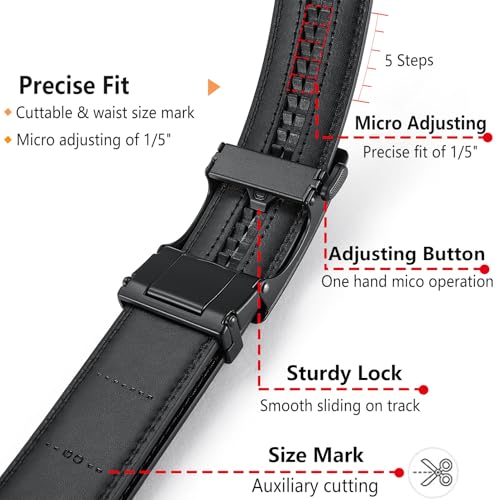 Image of LionVII Men's Ratchet Belt - Genuine Leather Adjustable Belt for Dress and Casual with Automatic Buckle, Adjustable Trim to Fit 29 inch-50 inch, 3.5mm Wide