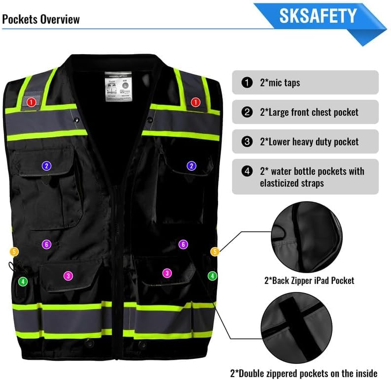 SKSAFETY 12 Pockets Professional level Safety Vest, Class 2 High Visibility Vest, ANSI/ISEA - Image 3