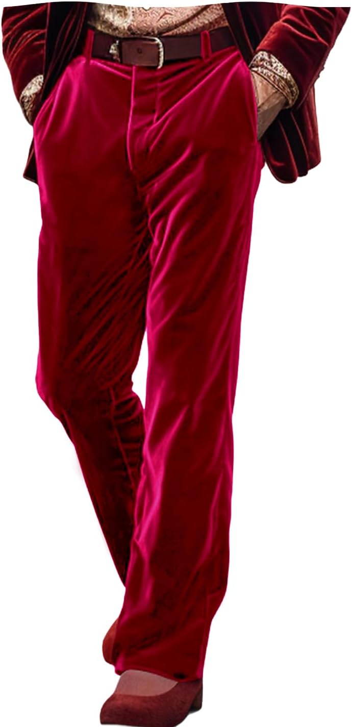 VENNYNG Men's Dress Pants Velvet Trousers Casual Straight Leg Business Daily Holiday Black Navy Burgundy