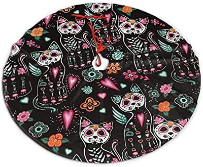 Dead Cat Kitten Sugar Skull Christmas Tree Skirt Mat Decorations 48 Inches for Indoor Outdoor Holiday Xmas…