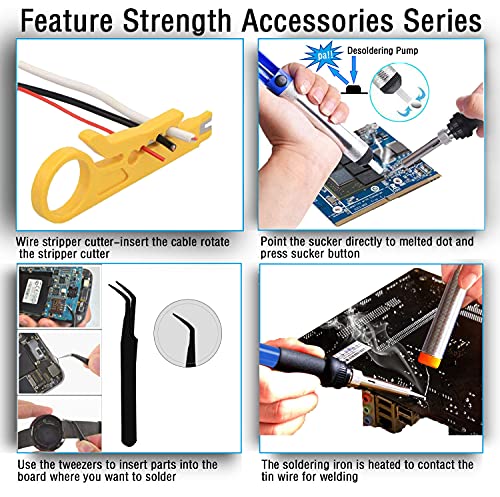 Aipudi Soldering Iron Kit Electric 60W 110V Adjustable Temperature Soldering Gun Welding Tools, Solder Wire Tube/Soldering Stand/5pcs Replacement Tips/Tweezers/Desoldering Pump/Wire - Thumbnail 4