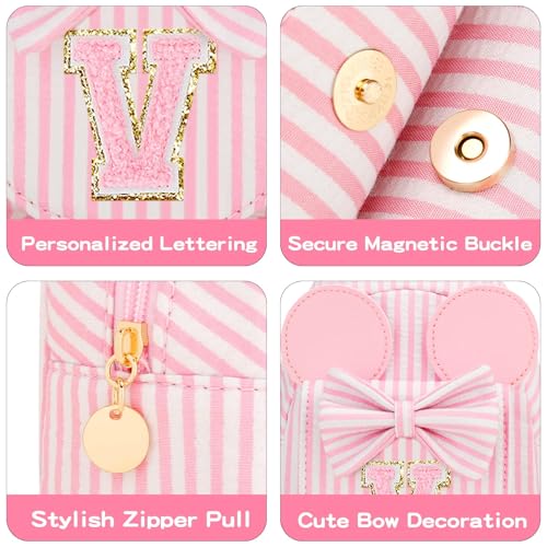 Image of Initial Purse for Girls Kids,Birthday Gifts for 3-8 Years Old | Personalized Crossbody Bag, Small Toddler Sling Bag Cute Fanny Pack, Gift for Daughter Sister Grandkids, Striped Pink V