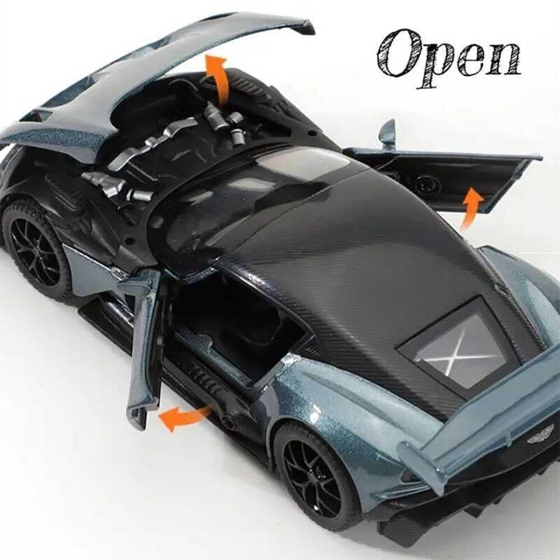 Image of Model Car Exclusive Alloy Metal Pull Back Die-cast Car Metal Pullback Toy car with Openable Doors & Light Music Best Gifts Toys Kids (1:32 Scale Aston Martin Vulcan - Grey)