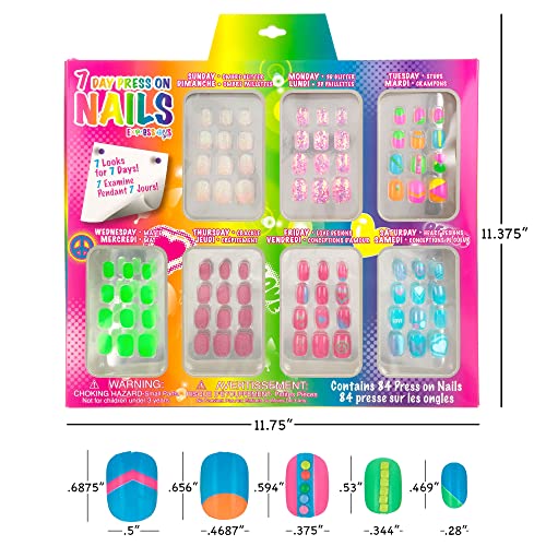 Expressions Girl 7 Day Manicure Collection - 84Pc Press On Nail Set, Day-Of-The-Week Adhesive False Nails For Girls (Set Of Brights Or Pastels) – Colorful Novelty Designs Stick On Nails For Kids #TOP3