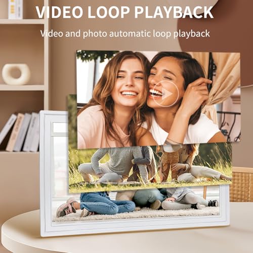 21.5 -calowa Ekran Dotykowy Cyfrowa Ramka Obrazu - Full HD 1080P WiFi Cloud Frame z Systemem Systemu Android, Zdalnym Sterowaniem i obsługą Wielu Formatów dla Domu, Biura, (White)