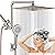 Shower Head Brushed Nickel, Upgraded 12" Rain Shower Head with 12" Flexible Curved Shower Extension Arm and High Pressure 4 Setting Handheld Shower Head Combo, Built-in Power Wash, 60’’ Shower Hose