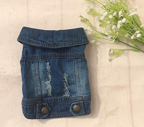 Companet Dog Jean Jacket, Breathable Pet Clothes For Small Medium Dogs Cats,Cool Blue Denim Coat Lapel Vests Classic Puppy Blue Vintage Washed Clothes Scratch Design #TOP6