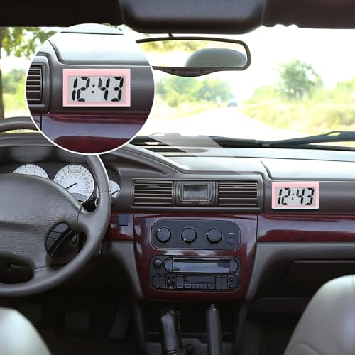Image of Frienda 3 Pieces Mini Digital Clock Small Digital Clock Stick on Battery Operated Self Adhesive Bracket for Car Dashboard Fridge (Pink)