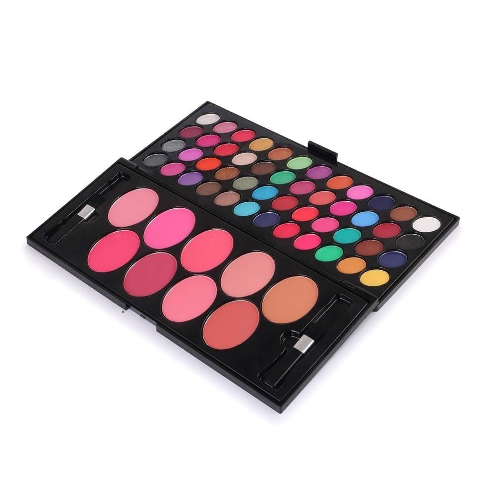 Makeup Palette Kit, 24 Matte Eyeshadow, 24 Shimmer Eyeshadow, 9 Blush Shades, Black Compact Case-image-42