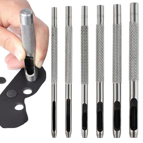 6 Pieces Leather Hole Punch,Leather Punch,3mm to 8mm Round Hollow Punch Set Tool,Single Head Circular Cutting Tool,Round Hole,for Watch,Bands,Belts,Canvas,Diy Making,Cut Caoutchouc.