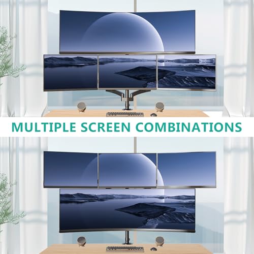 Image of WALI 4 Monitor Mount for 13-49 inch Ultrawides on Top Bracket and 27 inch Screens on Lower Brackets, Heavy Duty Arm Extra Tall Quad Monitor Stand, up to 44 lbs (GSDM004S-P), Black